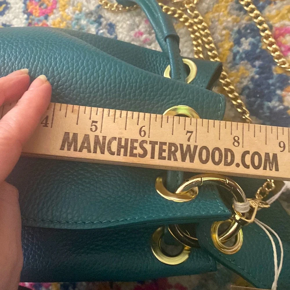 Anna Paola Italian Leather Bucket Bag + Crossbody Bag, Teal - Picture 14 of 16